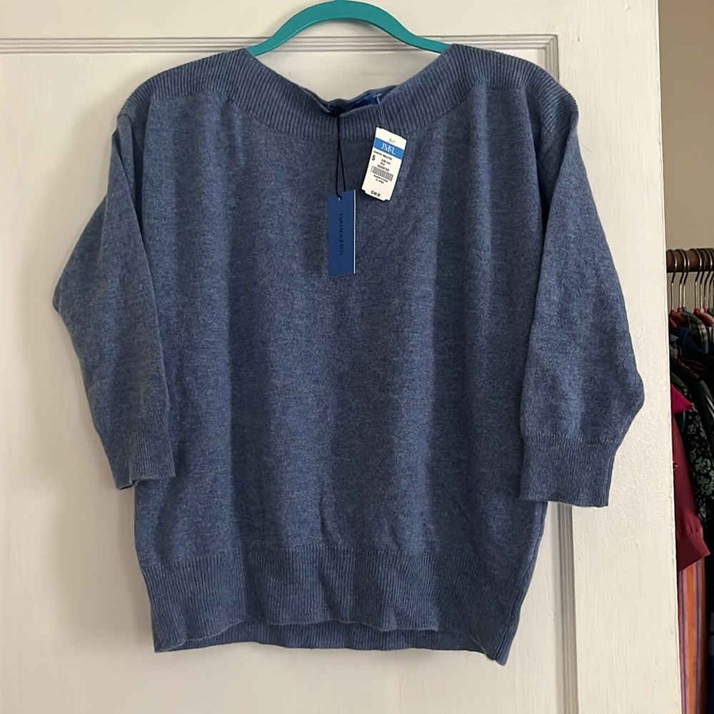 NWT J. McLaughlin Laurence Cashmere Boatneck Sweater, Blue Size Small